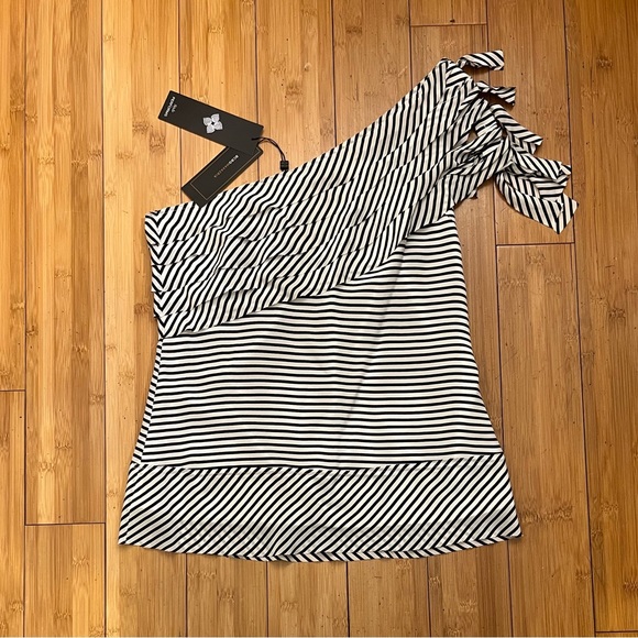 NWT BCBG Silk One Shoulder Striped Top Size XS - Picture 3 of 16